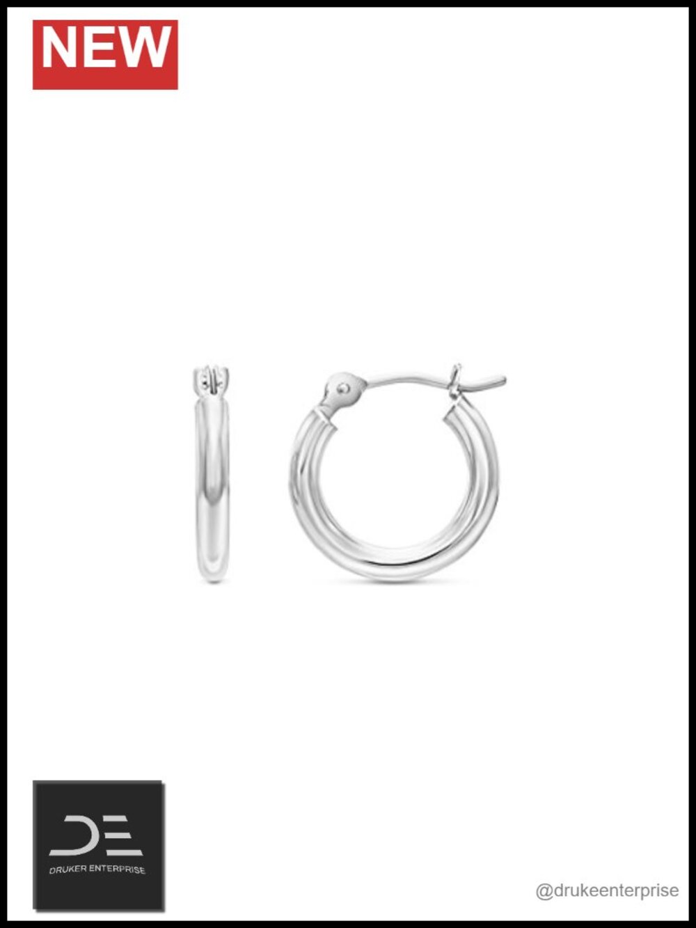 14k White Gold Small Hoop Earrings Click Top Closure 12mm